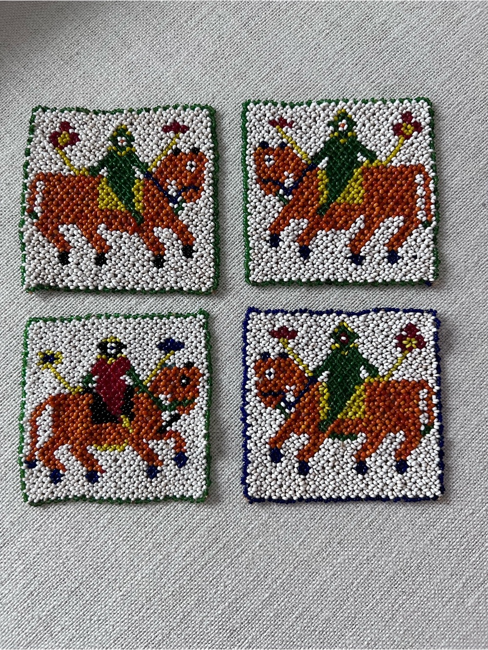 Vintage Indian Handmade Beaded Textile Gujrati Hand Embroidery (Coasters?) 4 pc